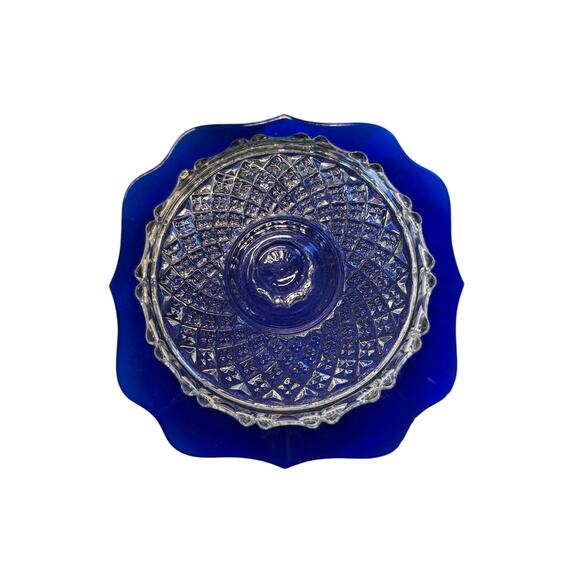 Vintage Cobalt Blue Butter Dish with Clear Lid 1950's MCM - Picture 2 of 7